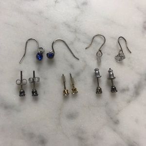 90’s Blue Silver Rhinestone Studs Dangly Earring Bundle